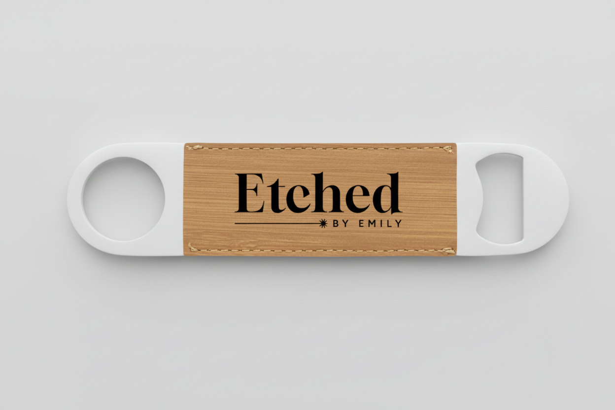 Custom Laser Engraved Metal & Leather Bottle Opener – Personalized Logo or Name
