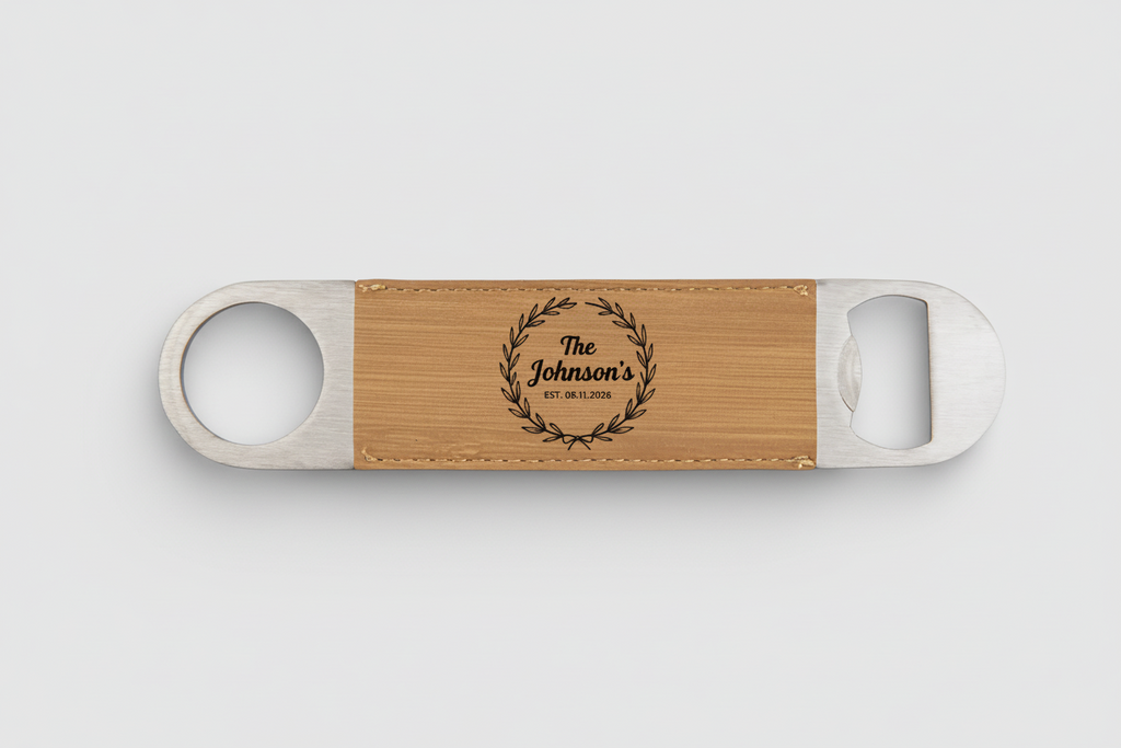 Custom Laser Engraved Metal & Leather Bottle Opener – Personalized Logo or Name