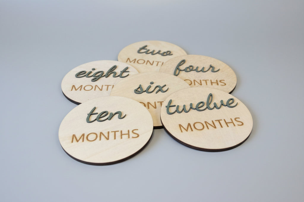 3D Monthly Milestone Wooden Discs – First Year Set (12)