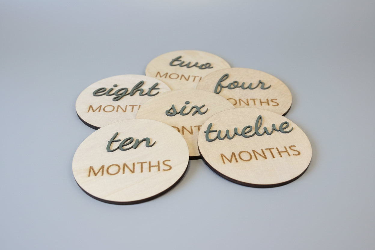 3D Monthly Milestone Wooden Discs – First Year Set (12)