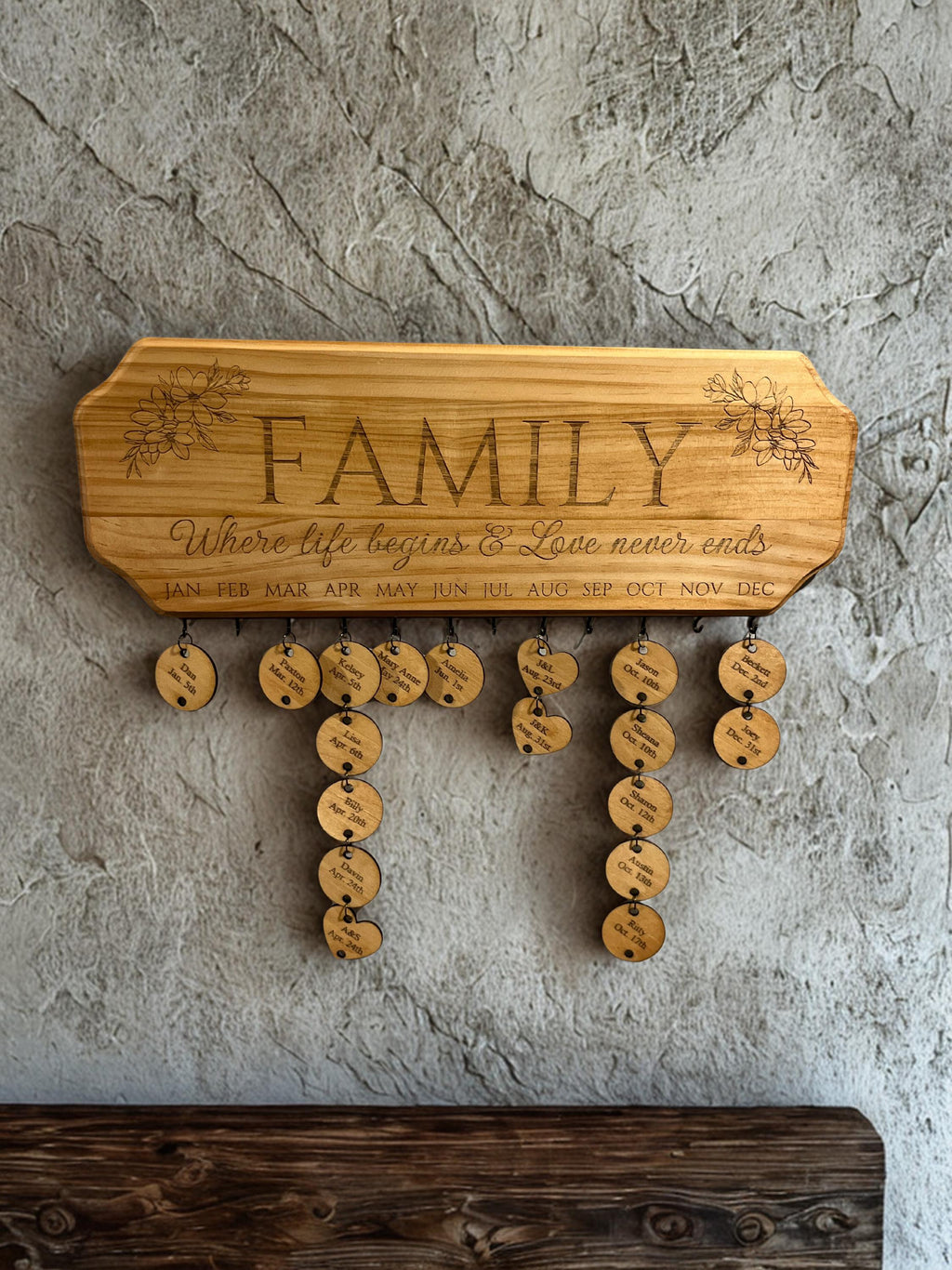 Personalized Wooden Birthday & Anniversary Date Hanger – Custom Family Reminder Board