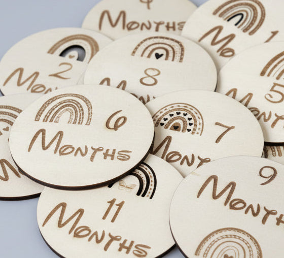Boho Rainbow Wooden Monthly Milestone Set (Set of 12)