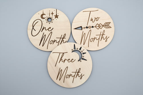 Boho Wooden Monthly Milestone Discs – Set of 12 | Baby First Year Photo Props