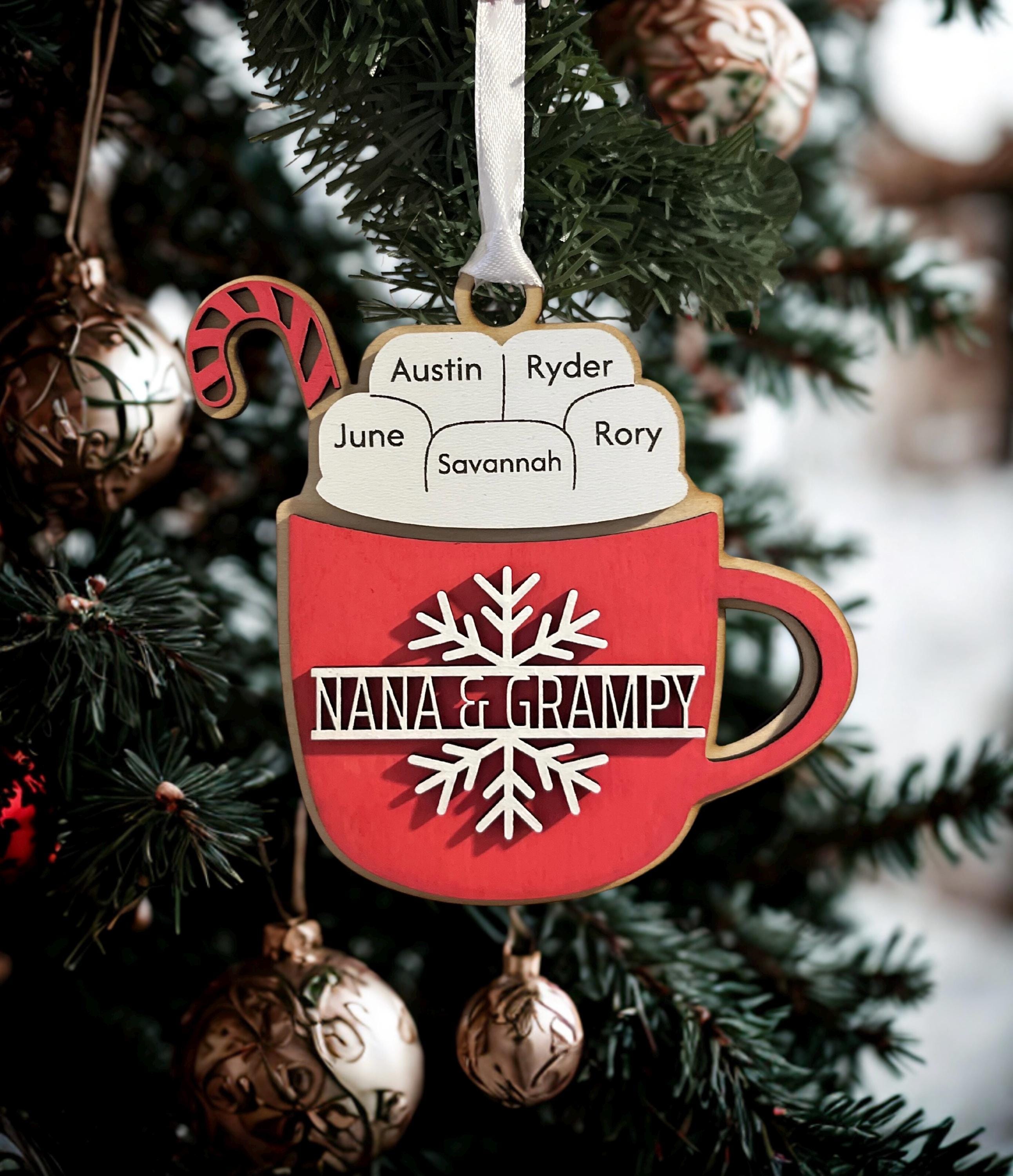 Personalized Family Hot Cocoa Wooden Ornament – Custom Names (Up to 9)