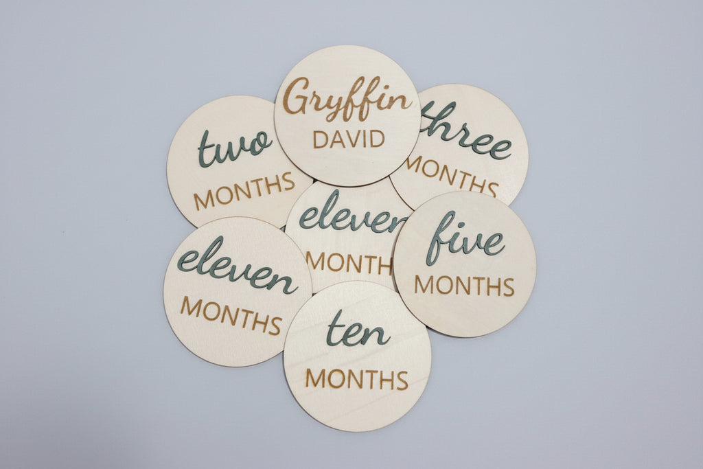 3D Monthly Milestone Wooden Discs – First Year Set (12)