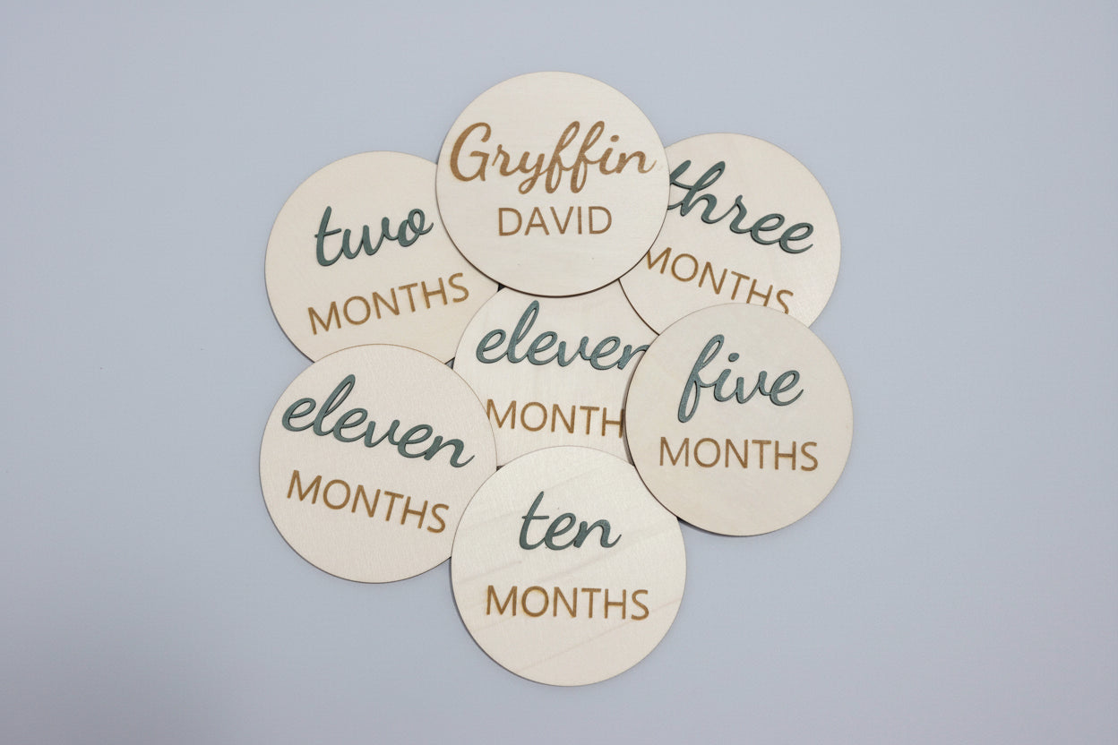 3D Monthly Milestone Wooden Discs – First Year Set (12)