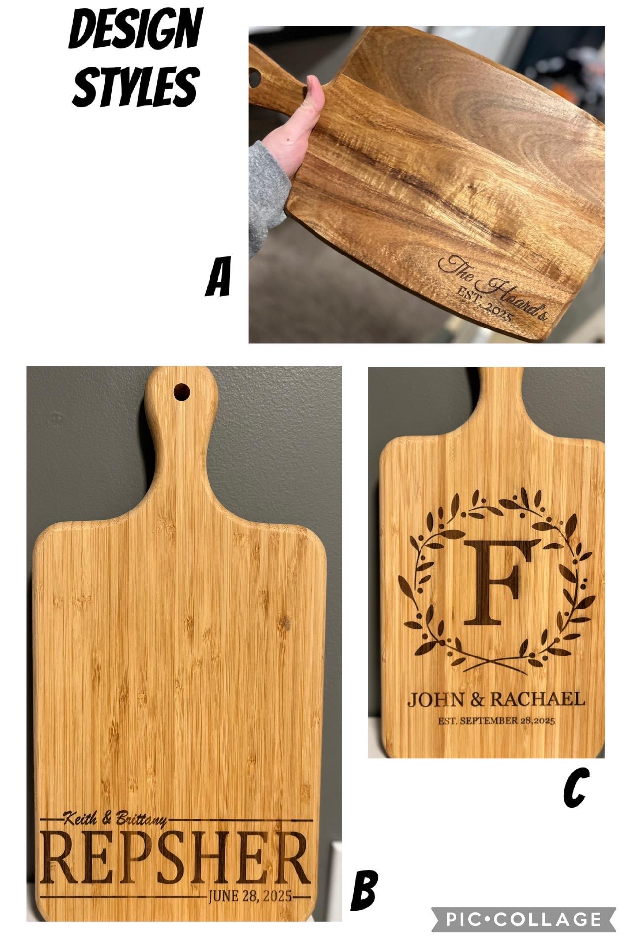 Laser Engraved Family Name Cutting Board - Personalized Wedding Gift