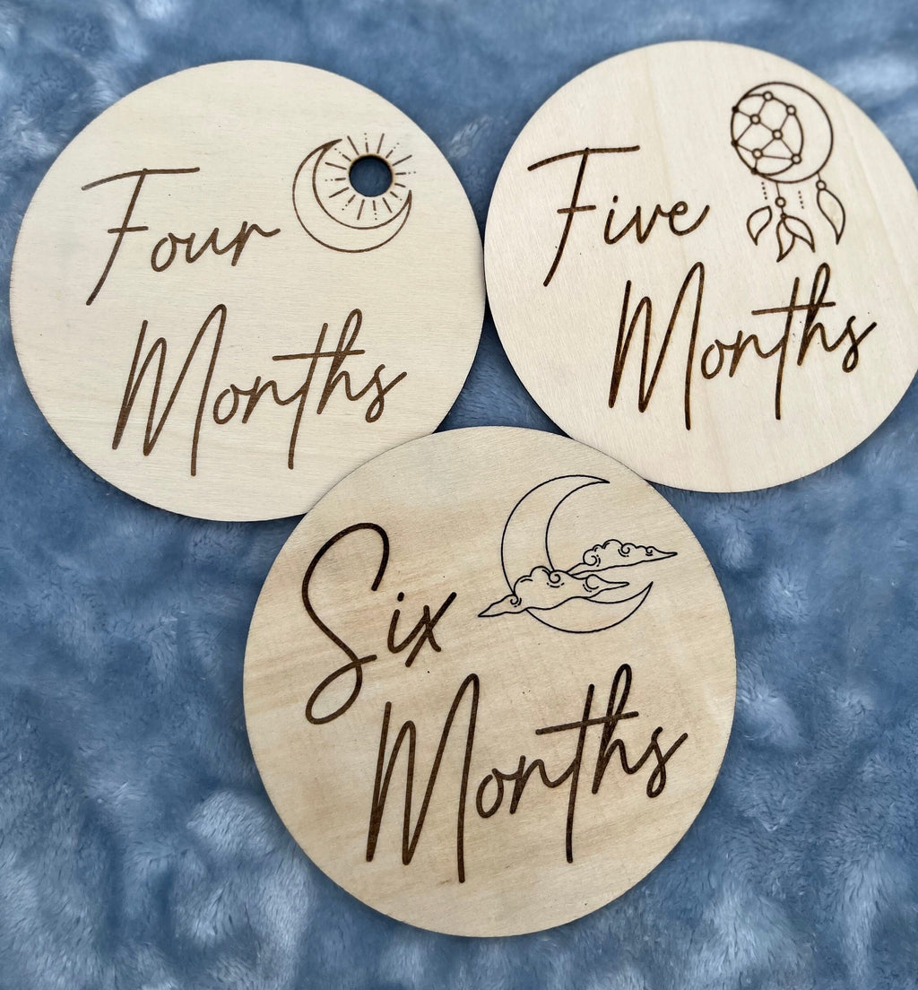 Boho Wooden Monthly Milestone Discs – Set of 12 | Baby First Year Photo Props