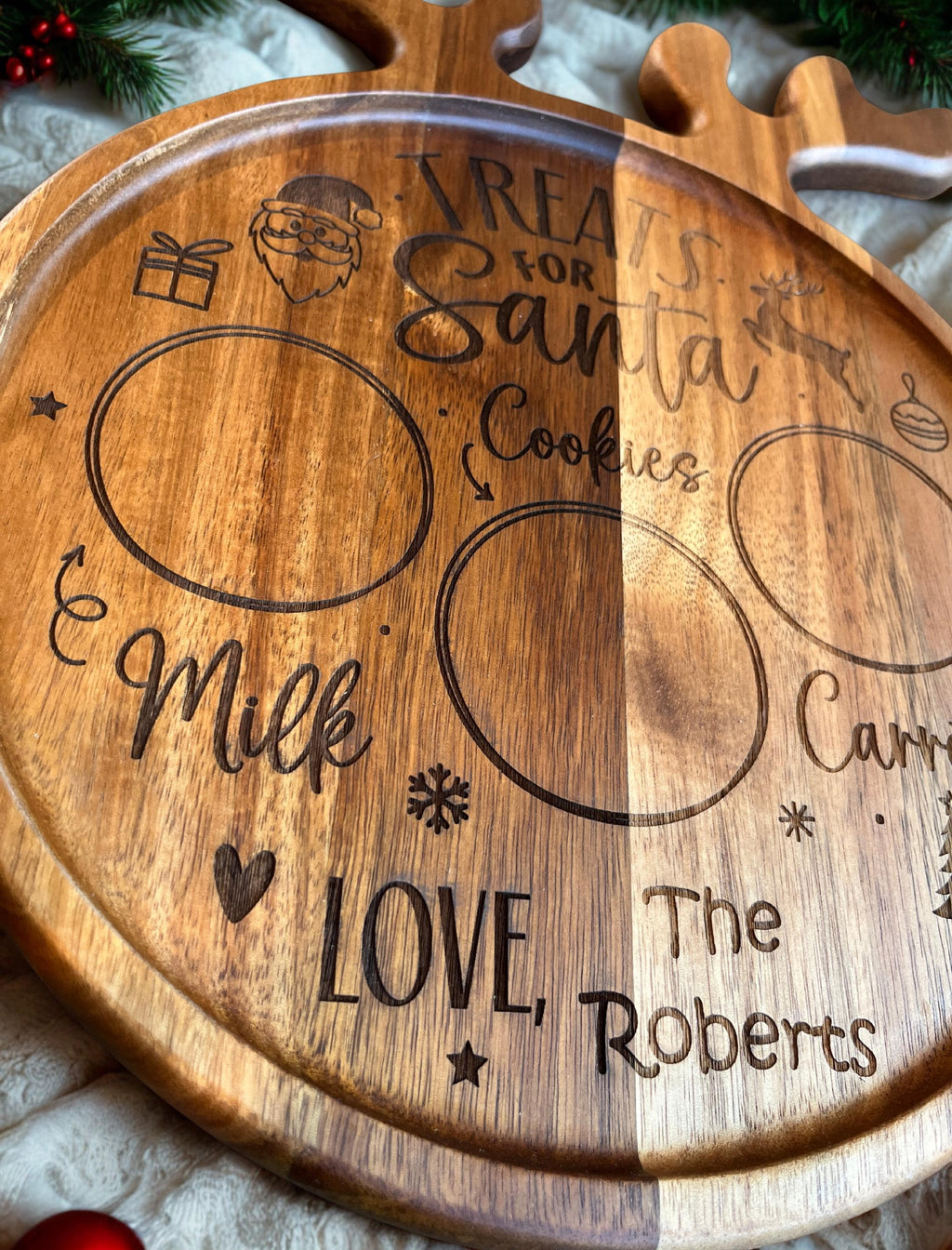 Laser Engraved Santa's Treats Tray: Personalized Christmas Cutting Board