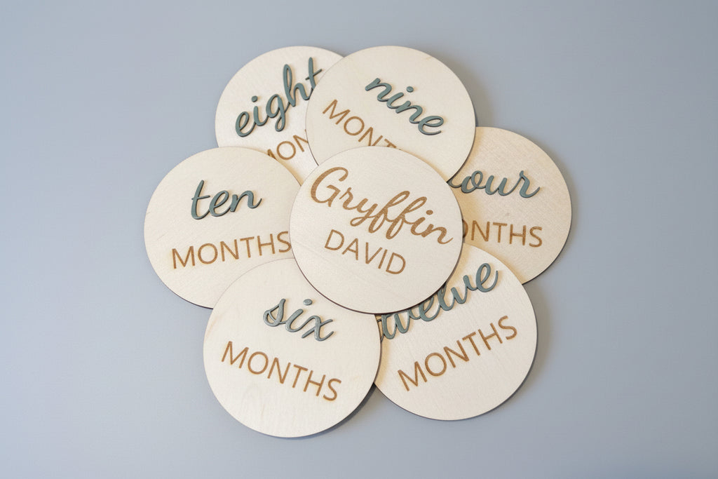 3D Monthly Milestone Wooden Discs – First Year Set (12)