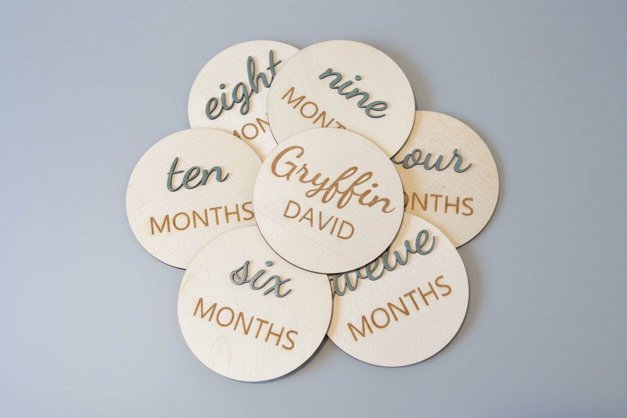 3D Monthly Milestone Wooden Discs – First Year Set (12)