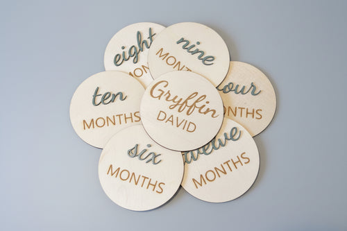 3D Monthly Milestone Wooden Discs – First Year Set (12)