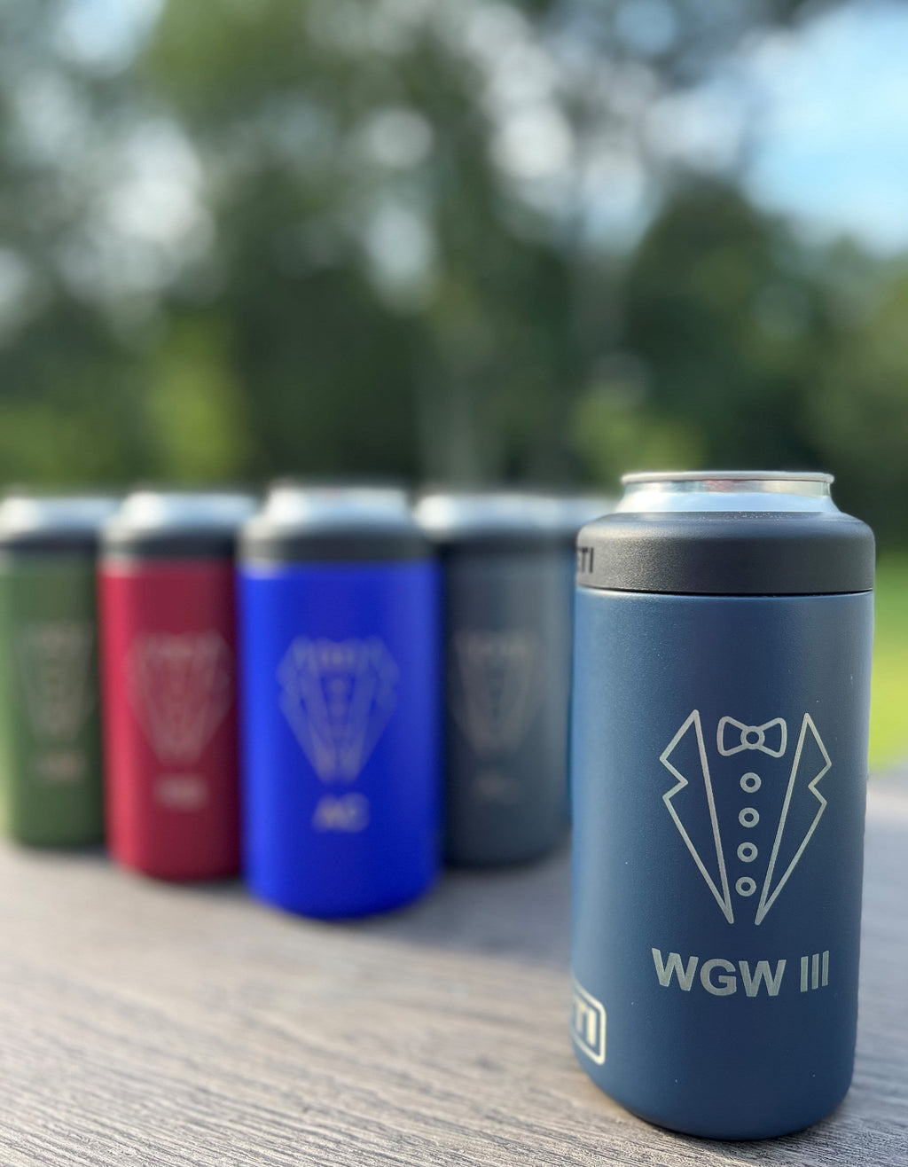 Personalized Groomsmen Stainless Steel Can Cooler – Custom Bow Tie Design