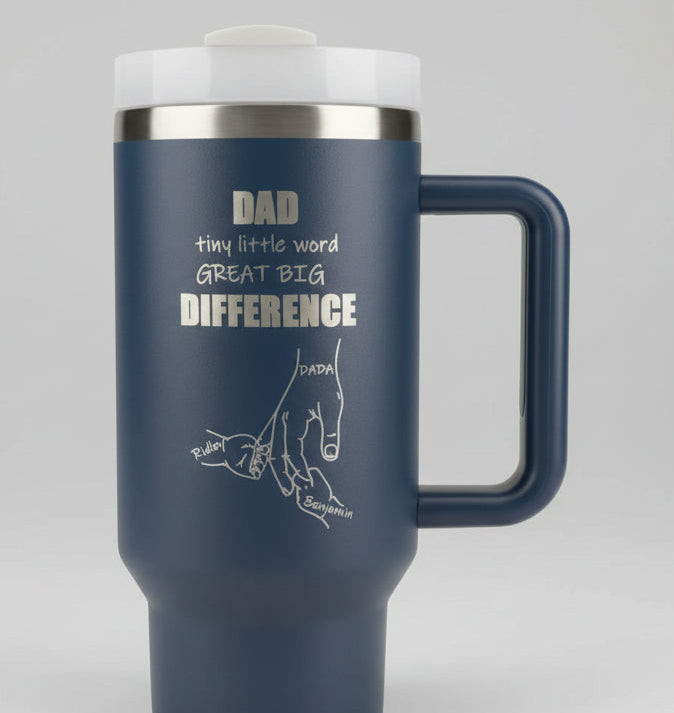 Personalized Dad Hand Holding Tumbler or Water Bottle – Custom Names & Design