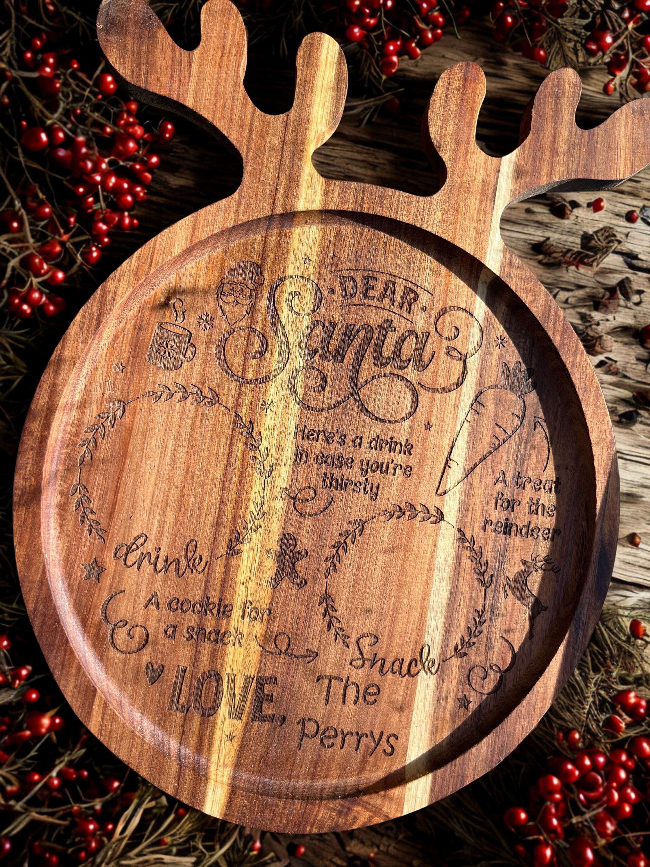 Laser Engraved Santa's Treats Tray: Personalized Christmas Cutting Board