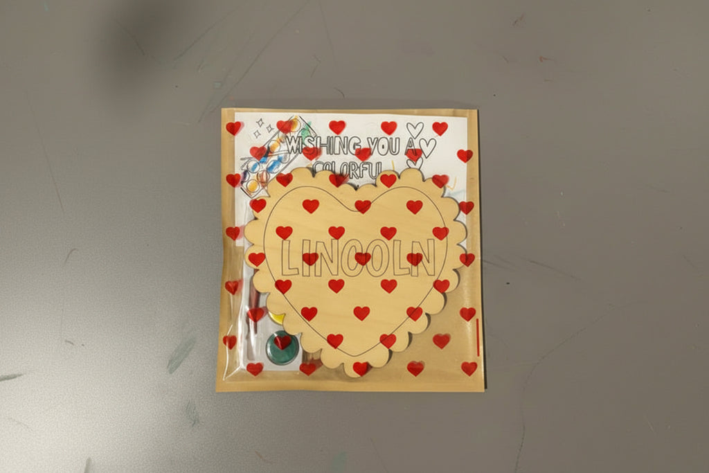 Personalized Heart-Shaped Wooden Valentine Paint Kit for Kids