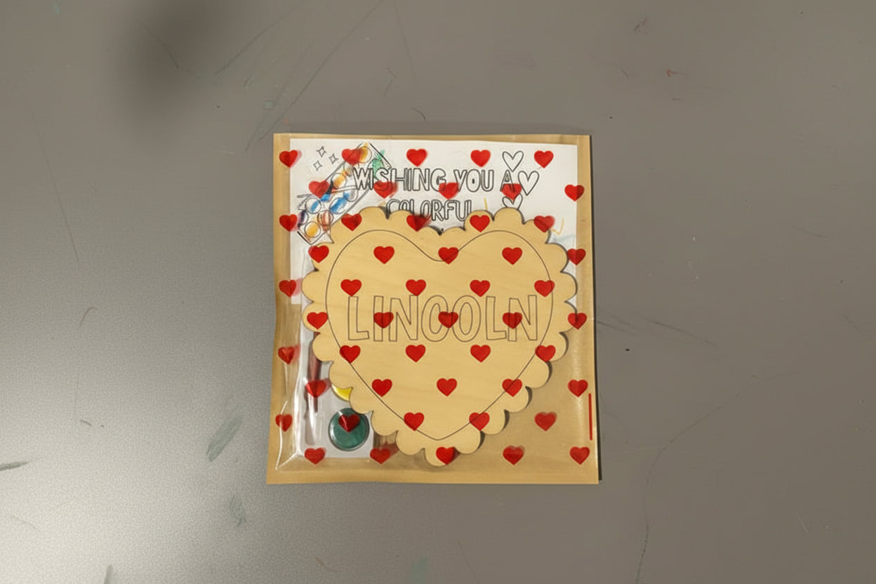 Personalized Heart-Shaped Wooden Valentine Paint Kit for Kids