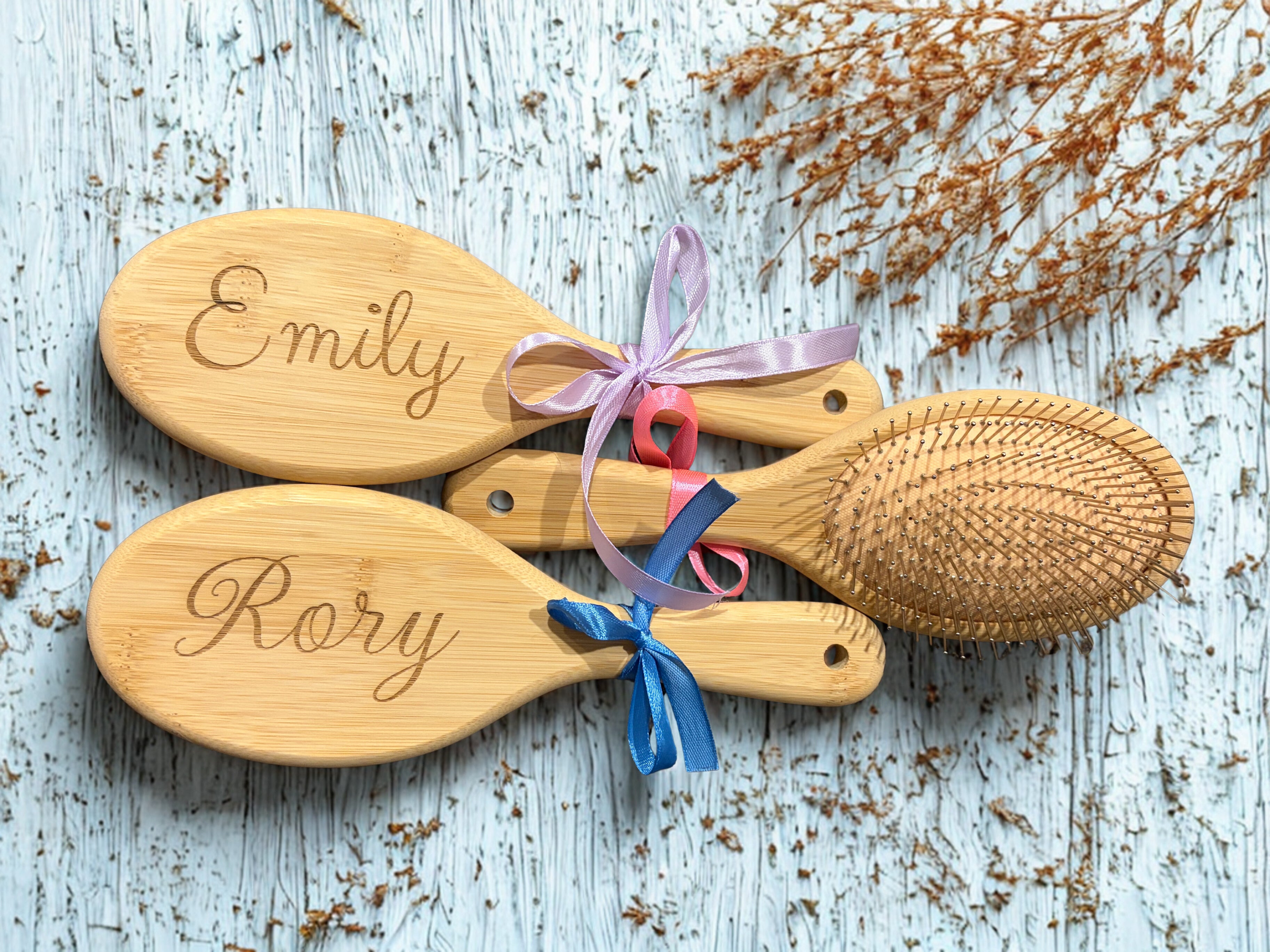 Personalized Bamboo Paddle Hair Brush – Laser Engraved Name