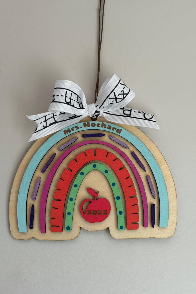 Personalized Teacher Appreciation Ornament with Rainbow – Custom Class Gift with Student Names & Year