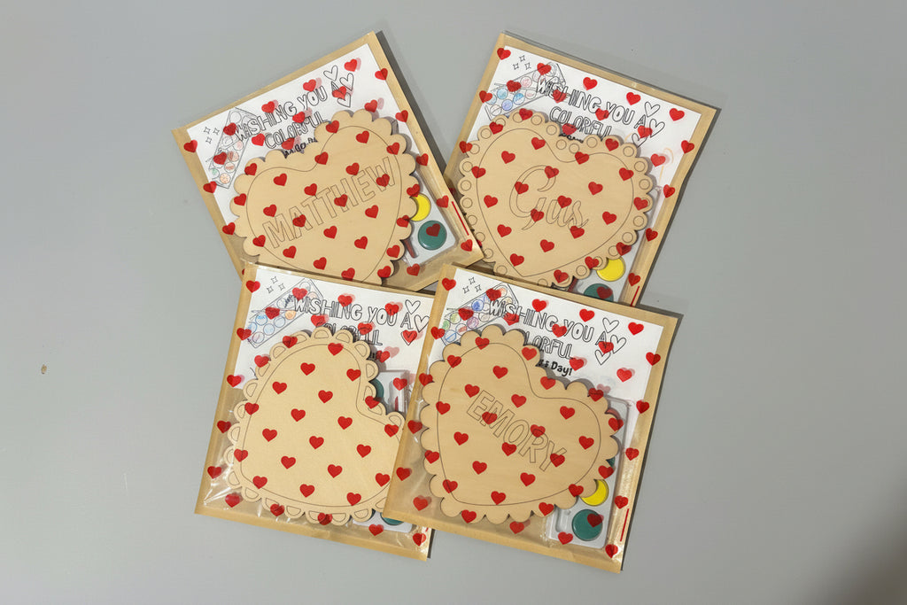 Personalized Heart-Shaped Wooden Valentine Paint Kit for Kids