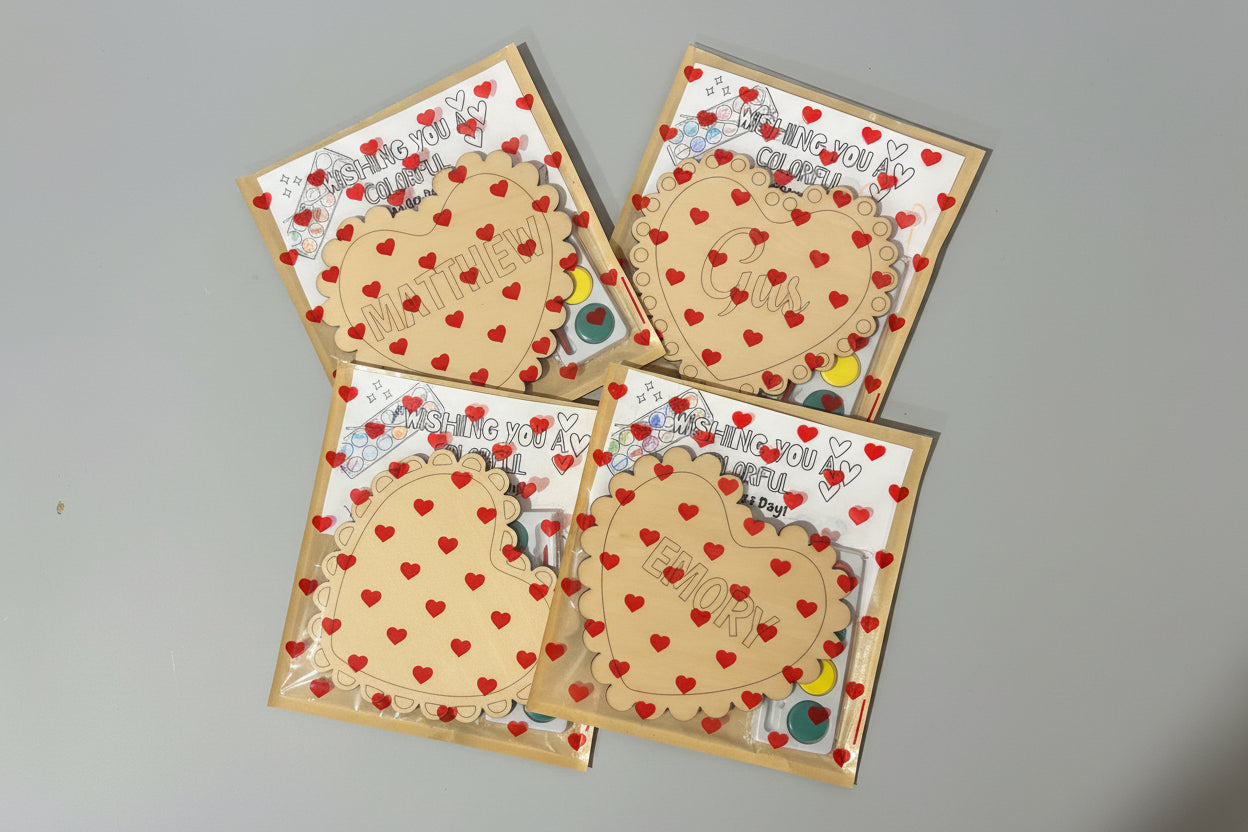 Personalized Heart-Shaped Wooden Valentine Paint Kit for Kids