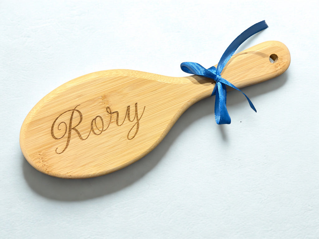 Personalized Bamboo Paddle Hair Brush – Laser Engraved Name