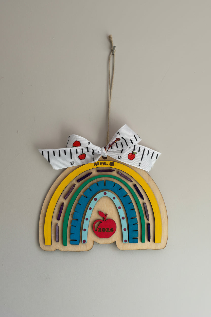 Personalized Teacher Appreciation Ornament with Rainbow – Custom Class Gift with Student Names & Year