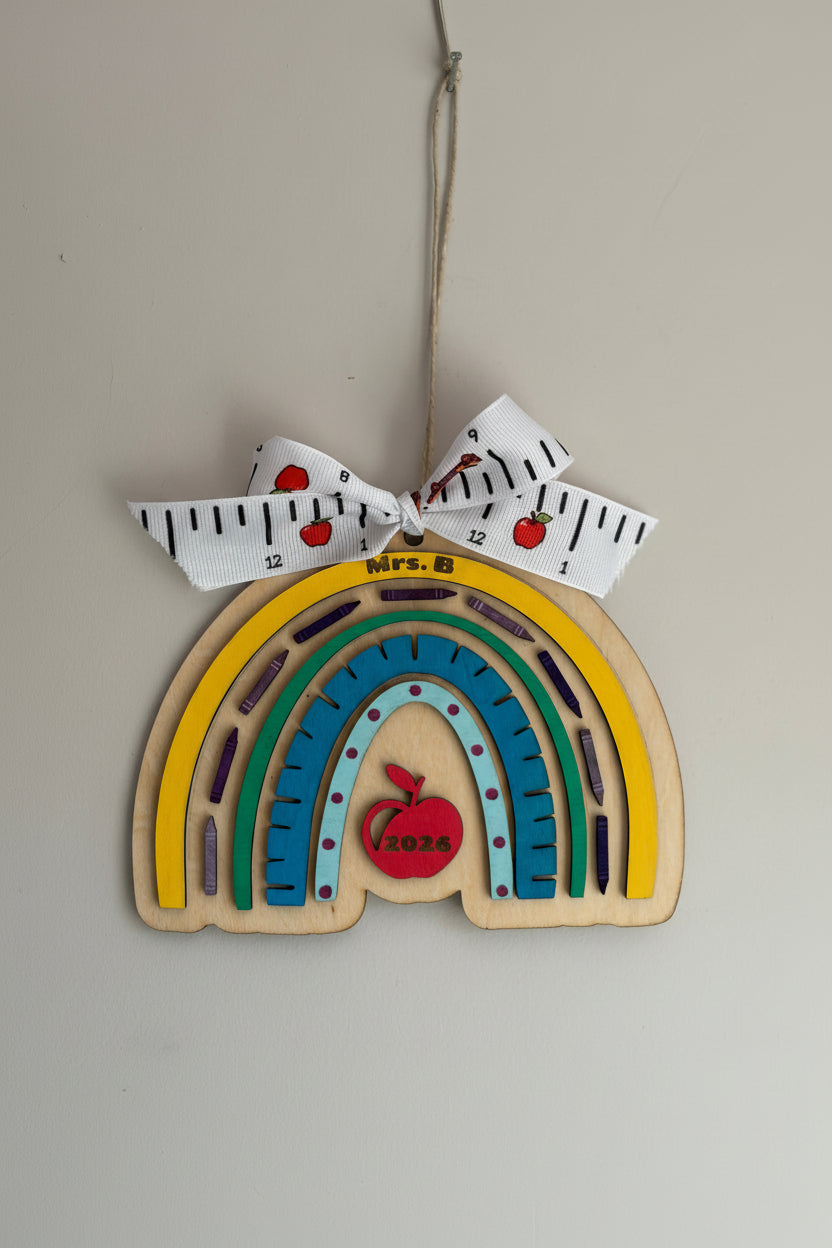 Personalized Teacher Appreciation Ornament with Rainbow – Custom Class Gift with Student Names & Year
