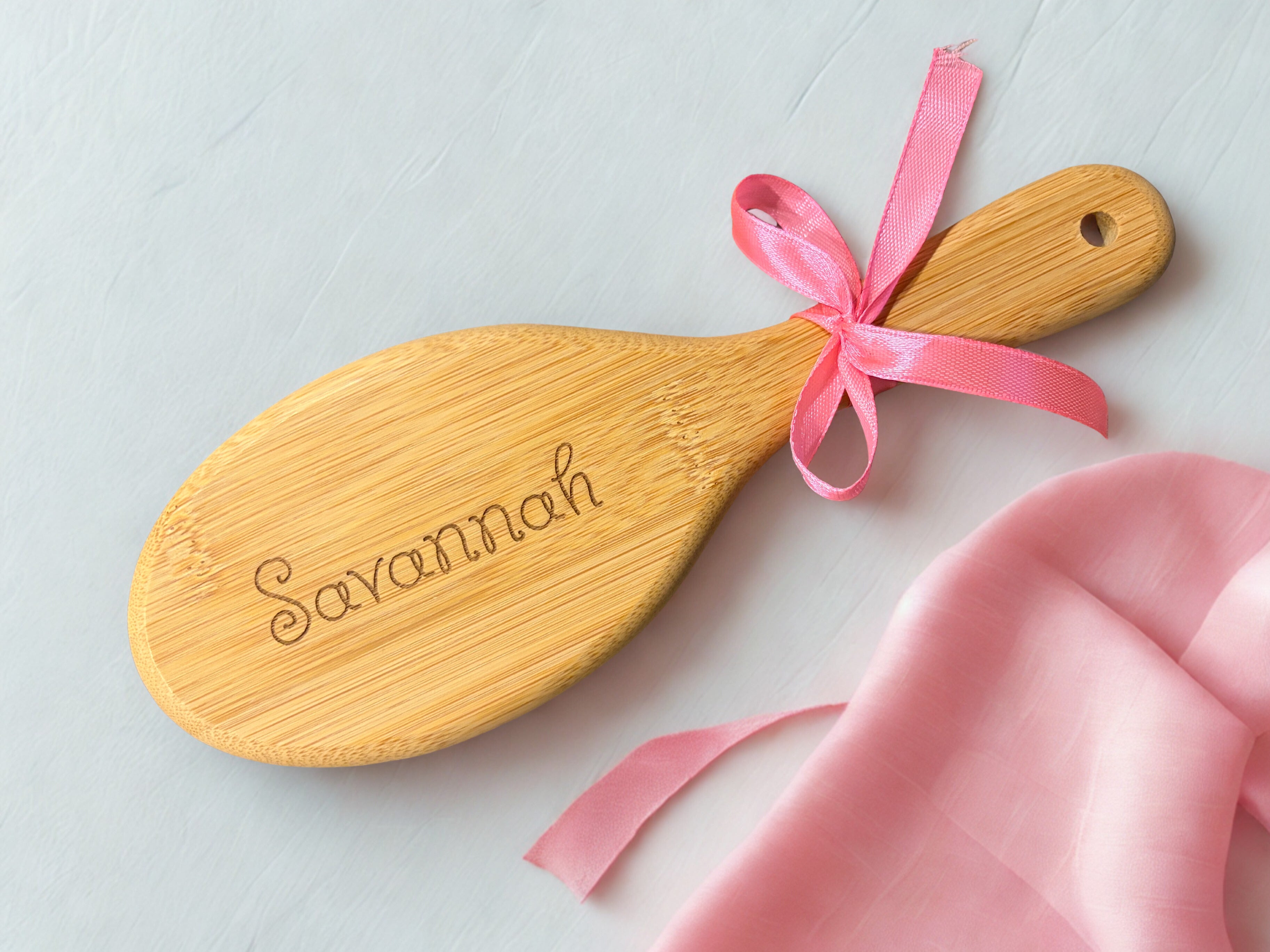 Personalized Bamboo Paddle Hair Brush – Laser Engraved Name