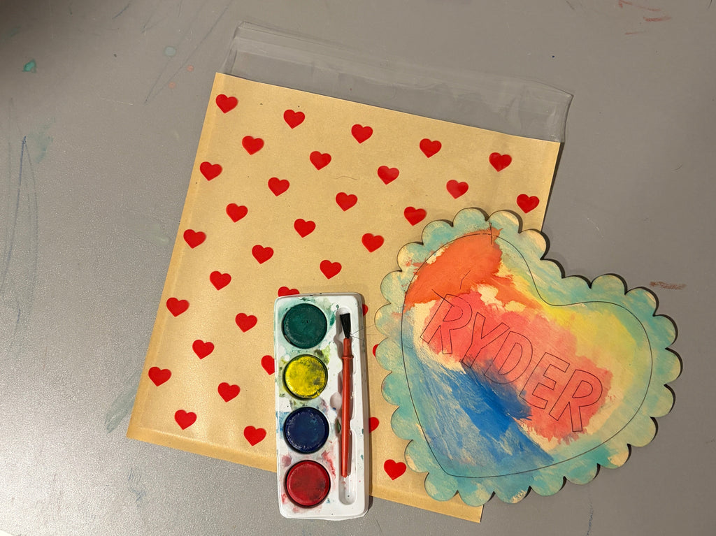 Personalized Heart-Shaped Wooden Valentine Paint Kit for Kids