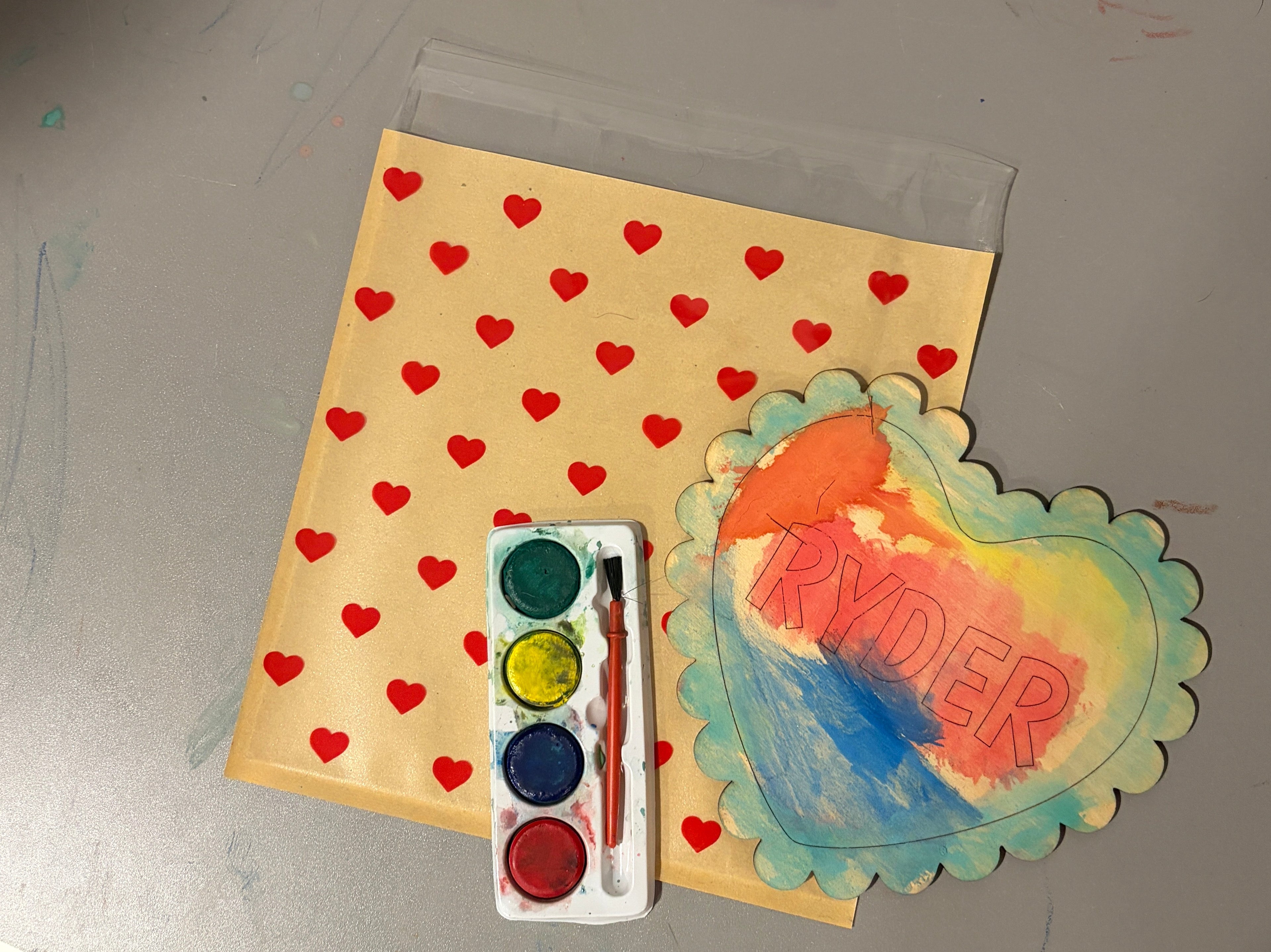 Personalized Heart-Shaped Wooden Valentine Paint Kit for Kids